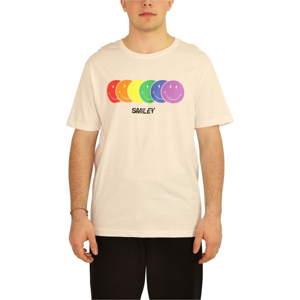 Elevenparis Mens Rainbow Smiley Graphic T-Shirt, White, L, DM